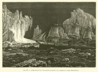 Ship Lit by Electricity Crossing the Ice Floes of the Northern Ocean